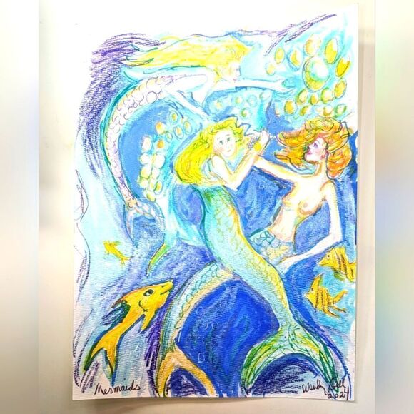 Wendy Gell art, the Mermaids in Neverland ,watercolor and more.